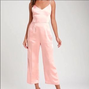 Lulu’s Blush Pink Satin Silk Jumpsuit